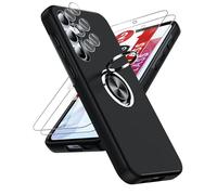 LeYi Cover per Samsung A55 con Vetro Temperato e Protezione Fotocamera [2 Pack], Custodia Anello Supporto Antiurto TPU Silicone Bumper Case Silicone Custodie per Samsung Galaxy A 55 5G, Nero