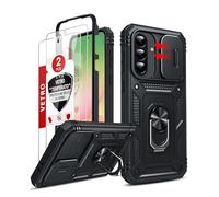 LeYi Cover per Samsung A56 5G con Vetro Temperato [2 Pack],Custodia per Samsung Galaxy A 56 con Protezione Fotocamera [Slidable] Antiurto Grado Militare 560° Anello Supporto TPU Bumper Case, Nero