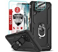 LeYi Cover per Samsung Galaxy A12/M12 con 2 vetro temperato e 2 protezione fotocamera, anello di supporto militare doppio strato rinforzato difesa antiurto in silicone antiurto armatura protezione