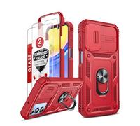 LeYi Cover per Samsung Galaxy A15 5G con Vetro Temperato [2 Pack],Custodia Samsung A 15 con Protezione Fotocamera [Slidable] Antiurto Armor 360° Anello Supporto TPU Bumper Custodie, Rosso