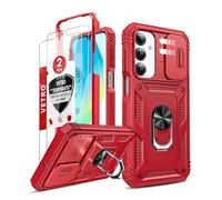 LeYi Cover per Samsung Galaxy A16 4G/5G con Vetro Temperato [2 Pack],Custodia con Protezione Fotocamera [Slidable] Antiurto Armor 360° Anello Supporto TPU Bumper Case per Samsung A 16, Rosso