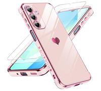 LeYi Cover per Samsung Galaxy A16 4G/5G Custodia con Pellicola Vetro Temperato [2 Pack], Amore Cuore Paraurti Morbido Silicone TPU Sottile Case con Protezione Fotocamera per Samsung A16 Donne, Rosa