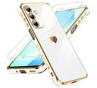 LeYi Cover per Samsung Galaxy A16 4G/5G Custodia con Vetro Temperato [2 Pack], Amore Cuore Paraurti Morbido Silicone TPU Sottile Case con Protezione Fotocamera per Samsung A16 Donne, Bianco