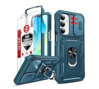 LeYi Cover per Samsung Galaxy A16 5G/4G con Vetro Temperato [2 Pack],Custodia per Samsung A 16 con Protezione Fotocamera [Slidable] Antiurto Grado Militare 360° Anello Supporto TPU Bumper Custodie Blu