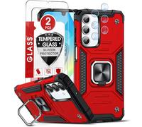 LeYi Cover per Samsung Galaxy A16 5G con [2 Pack] Vetro Temperato + Pellicola Fotocamera[2 Pack],Custodia Armour Metallo Supporto Silicone TPU Bumper Antiurto per Telefono Samsung A16 5G Rosso