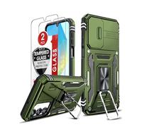 LeYi Cover per Samsung Galaxy A17 5G con 2 x Pellicola Vetro Temperato, Custodia con Protezione Fotocamera [Slidable] con Anello Supporto, Antiurto TPU Bumper Case per Galaxy A 17, Verde scuro