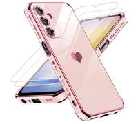 LeYi Cover per Samsung Galaxy A25 5G Custodia con Vetro Temperato [2 Pack], Amore Cuore Paraurti Morbido TPU Sottile Case con Protezione Fotocamera per Samsung A 25 Donne, Rosa