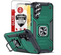 LeYi Cover per Samsung Galaxy A34 5G con [2 Pack] Vetro Temperato + Pellicola Fotocamera[2 Pack],Custodia Armour Metallo Supporto Silicone TPU Bumper Antiurto per Telefono Samsung A53 5G Verde