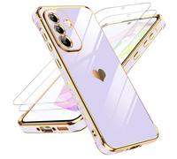 LeYi Cover per Samsung Galaxy A36 5G Custodia con Vetro Temperato [2 Pack], Amore Cuore Paraurti Morbido TPU Sottile Case con Protezione Fotocamera Antiurto per Samsung A36 Donne Cover, Viola