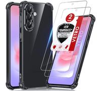LeYi Cover per Samsung Galaxy A37 5G con 2 Vetro Temperato (Nero) | Custodia Armor Clear Silicone Morbida Puro Soft TPU Gel Bumper Originale Slim Crystal Antiurto Case per Telefono Samsung A 37