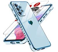 LeYi Cover per Samsung Galaxy A53 5G con 2 Pezzi Vetro Temperato(Blu) | Custodia Amore Cuore Paraurti Morbido TPU Sottile Case con Protezione Fotocamera per Samsung A53 5G Donne