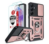 LeYi Cover per Samsung Galaxy A55 5G con Vetro Temperato [2 Pack], Custodia Samsung A 55 con Protezione Fotocamera [Slidable] Antiurto Militare 360° Anello Supporto TPU Bumper Antiurto Case, Rosa