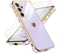 LeYi Cover per Samsung Galaxy A55 5G Custodia con Vetro Temperato [2 Pack], Amore Cuore Paraurti Morbido TPU Sottile Case con Protezione Fotocamera per Samsung A 55 Donne, Viola