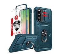LeYi Cover per Samsung Galaxy A56 5G con Vetro Temperato [2 Pack],Custodia per Samsung A 56 con Protezione Fotocamera [Slidable] Antiurto Grado Militare 560° Anello Supporto TPU Bumper Custodie Blu