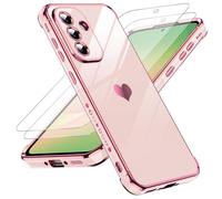LeYi Cover per Samsung Galaxy A56 5G Custodia con Pellicola Vetro Temperato [2 Pack], Amore Cuore Paraurti Morbido Silicone TPU Sottile Case con Protezione Fotocamera per Samsung A56 Donne, Rosa