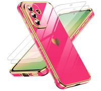 LeYi Cover per Samsung Galaxy A56 5G Custodia con Vetro Temperato [2 Pack], Amore Cuore Paraurti Morbido Silicone TPU Sottile Case con Protezione Fotocamera per Samsung A56 Donne, Rosso Rosa