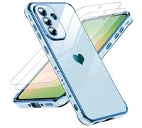 LeYi Cover per Samsung Galaxy A56 5G Custodia con Vetro Temperato [2 Pack], Amore Cuore Paraurti Morbido Silicone TPU Sottile Case con Protezione Fotocamera per Samsung A56 Donne, Blu