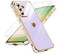 LeYi Cover per Samsung Galaxy A56 5G Custodia con Vetro Temperato [2 Pack], Amore Cuore Paraurti Morbido Silicone TPU Sottile Case con Protezione Fotocamera per Samsung A56 Donne, Viola