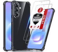 LeYi Cover per Samsung Galaxy A57 5G con 2 Vetro Temperato (Nero) | Custodia Armor Clear Silicone Morbida Puro Soft TPU Gel Bumper Originale Slim Crystal Antiurto Case per Telefono Samsung A 57