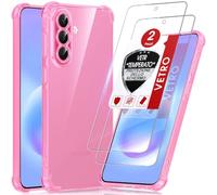 LeYi Cover per Samsung Galaxy A57 5G con 2 Vetro Temperato (Rosa) | Custodia Armor Clear Silicone Morbida Puro Soft TPU Gel Bumper Originale Slim Crystal Antiurto Case per Telefono Samsung A 57