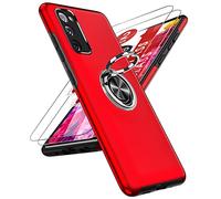 LeYi Cover per Samsung Galaxy S20 FE con Vetro Temperato[2 Pack], Custodia Grado Militare Armour Metallo Anello Supporto TPU+PC Antiurto Silicone Custodie Bumper Case per Samsung S20 FE Rosso