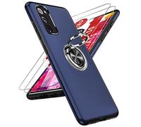 LeYi Cover per Samsung Galaxy S20 FE con Vetro Temperato[2 Pack], Custodia Grado Militare Armour Metallo Anello Supporto TPU+PC Antiurto Silicone Custodie Bumper Case per Samsung S20 FE Blu