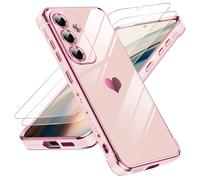 LeYi Cover per Samsung Galaxy S25 5G Custodia con Vetro Temperato [2 Pack], Amore Cuore Paraurti Morbido TPU Sottile Case con Protezione Fotocamera Antiurto per Samsung S25 Donne Cover, Rosa