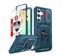 LeYi Cover per Samsung Galaxy S25 FE 5G con Vetro Temperato,Custodia per Samsung S25FE con Protezione Fotocamera [Slidable] Antiurto Grado Militare 360° Anello Supporto TPU Bumper Custodie Blu