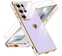 LeYi Cover per Samsung Galaxy S25 Ultra 5G Custodia con Vetro Temperato [2 Pack], Amore Cuore Paraurti Morbido TPU Sottile Case con Protezione Fotocamera Antiurto per Samsung S25 Ultra Cover, Viola