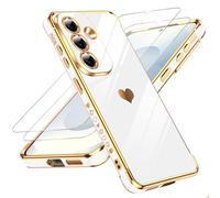 LeYi Cover per Samsung Galaxy S26 4G/5G Custodia con Vetro Temperato [2 Pack], Amore Cuore Paraurti Morbido TPU Sottile Case con Protezione Fotocamera per Samsung S 26 4G 5G Donne,Bianco