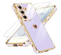 LeYi Cover per Samsung Galaxy S26 4G/5G Custodia con Vetro Temperato [2 Pack], Amore Cuore Paraurti Morbido TPU Sottile Case con Protezione Fotocamera per Samsung S 26 4G 5G Donne,Viola