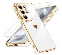LeYi Cover per Samsung Galaxy S26 Ultra 4G/5G Custodia con Vetro Temperato [2 Pack], Amore Cuore Paraurti Morbido TPU Sottile Case con Protezione Fotocamera per Samsung S 26 Ultra 4G 5G Donne,Bianco