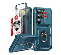 LeYi Cover per Samsung Galaxy S26 Ultra 5G con Vetro Temperato,Custodia per Samsung S26 Ultra con Protezione Fotocamera [Slidable] Antiurto Grado Militare 360° Anello Supporto TPU Bumper Custodie Blu