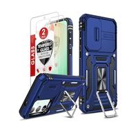 LeYi Cover per Samsung S25 FE con Vetro Temperato [2 Pack], Custodia per Samsung Galaxy S25Fe con Protezione Fotocamera [Slidable] Antiurto Militare con Anello Supporto TPU Bumper Custodie, Blu