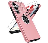 LeYi Cover per Samsung S25 FE/S 25 FE con 2 Vetri Temperati - Custodia TPU+PC con Anello Girevole 360°, Protezione Militare Antiscivolo per Galaxy S25 FE/S 25 FE, Rosa