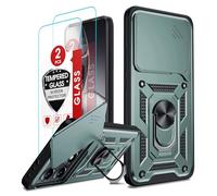 LeYi Cover per Xiaomi 14 T Pro 5G (Non per 14T) con 2 x Pellicola Vetro Temperato, Custodia per Xiaomi 14T Pro con Protezione Fotocamera [Slidable] con Anello Supporto TPU Bumper Antiurto Case, Verde