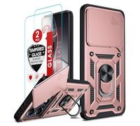 LeYi Cover per Xiaomi 14T con Vetro Temperato [2 Pack], Custodia con Protezione Fotocamera [Slidable] Antiurto Militare 360° Anello Supporto TPU Bumper Antiurto Case per Xiaomi 14 T 5G, Rosa