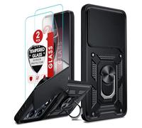 LeYi Cover per Xiaomi 14T Pro 5G (Non per 14T) con Vetro Temperato [2 Pack], Custodia per Xiaomi 14 T Pro con Protezione Fotocamera [Slidable] Antiurto con Anello Supporto TPU Bumper Case, Nero