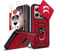 LeYi Cover per Xiaomi 15 T Pro con Vetro Temperato [2 Pack], Custodia con Protezione Fotocamera [Slidable] Antiurto Militare 360° Anello Supporto TPU Bumper Antiurto Case per Xiaomi 15T Pro 5G, Rossa