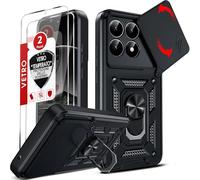 LeYi Cover per Xiaomi 15T 5G(Non per 15T Pro) con Vetro Temperato [2 Pack], Custodia per Xiaomi 15 T con Protezione Fotocamera [Slidable] Antiurto con Anello Supporto TPU Bumper Antiurto Case, Nero