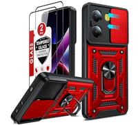 LeYi Cover per Xiaomi Poco X7 PRO con Vetro Temperato [2 Pack], Custodia con Protezione Fotocamera [Slidable] Antiurto Militare 360° Anello Supporto TPU Bumper Antiurto Case per Poco X7 Pro 5G, Rossa