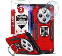 LeYi Cover per Xiaomi Redmi 14C con [2 Pack] Vetro Temperato + Pellicola Fotocamera[2 Pack],Custodia Armour Metallo Supporto Silicone TPU Bumper Antiurto per Telefono Xiaomi Redmi 14 C Rosso