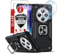 LeYi Cover per Xiaomi Redmi 14C con [2 Pack] Vetro Temperato + Pellicola Fotocamera[2 Pack],Custodia Armour Metallo Supporto Silicone TPU Bumper Antiurto per Telefono Xiaomi Redmi 14 C Nero