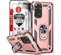 LeYi Cover per Xiaomi Redmi Note 11/Redmi Note 11S 4G con 2 vetro temperato, anello di supporto militare anti-caduta, antiurto rigida armatura custodia custodia custodia 6.43" oro rosa