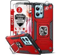 LeYi Cover per Xiaomi Redmi Note 12 4G (Non 5G) con [2 Pack] Vetro Temperato + Pellicola Fotocamera[2 Pack],Custodia Armour Metallo Supporto Silicone TPU Bumper Antiurto Case Cover Rosso