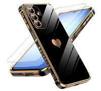 LeYi Cover Samsung Galaxy A17/A 17 4G/5G Custodia con Vetro Temperato [2 Pack], Amore Cuore Paraurti Morbido TPU Sottile Case con Protezione Fotocamera per Samsung A17 A 17 4G 5G Donne,Nero
