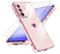 LeYi Cover Samsung Galaxy A37 5G Custodia con Vetro Temperato [2 Pack], Amore Cuore Paraurti Morbido TPU Sottile Case con Protezione Fotocamera per Samsung A 37 Donne, Rosa