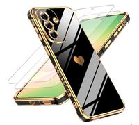 LeYi Cover Samsung Galaxy A57 5G Custodia con Vetro Temperato [2 Pack], Amore Cuore Paraurti Morbido TPU Sottile Case con Protezione Fotocamera per Samsung A 57 Donne, Nero