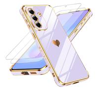 LeYi Cover Samsung Galaxy A57 5G Custodia con Vetro Temperato [2 Pack], Amore Cuore Paraurti Morbido TPU Sottile Case con Protezione Fotocamera per Samsung A 57 Donne, Viola