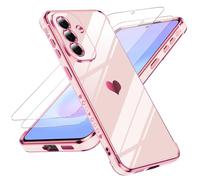 LeYi Cover Samsung Galaxy A57 5G Custodia con Vetro Temperato [2 Pack], Amore Cuore Paraurti Morbido TPU Sottile Case con Protezione Fotocamera per Samsung A 57 Donne, Rosa
